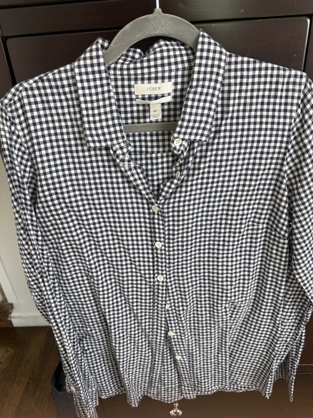 J. Crew Navy and White Gingham Button-Down Shirt